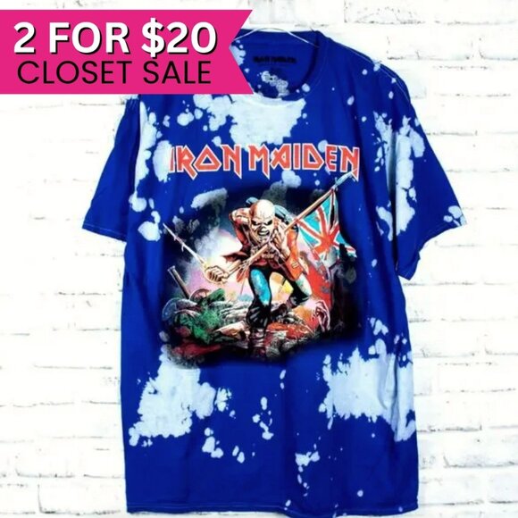 Iron‎ Maiden Blue Tie Dye Band T Shirt Unisex Licensed Music Tee Merch Large - Picture 1 of 6